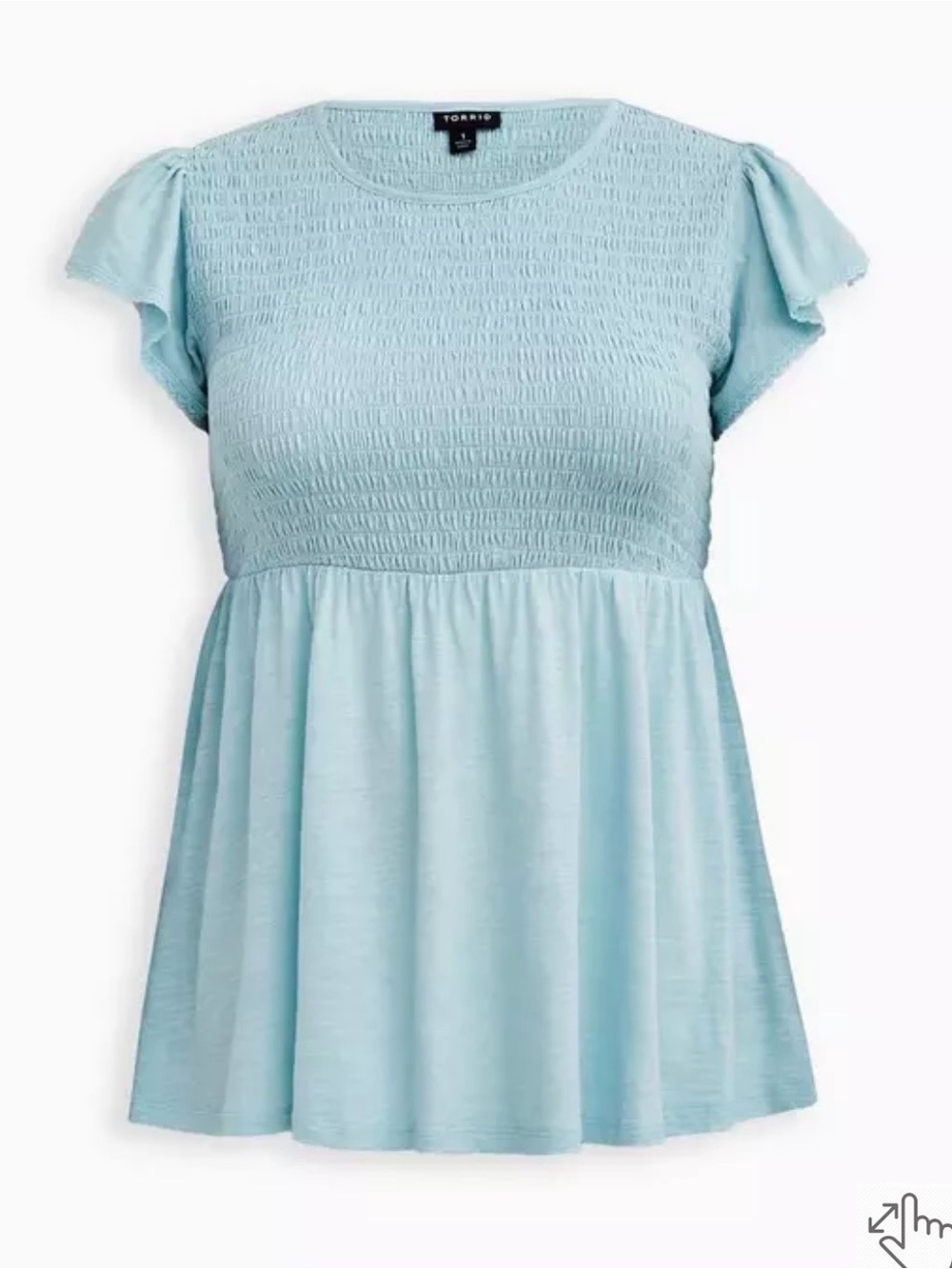 torrid Light Blue Smocked Babydoll Tunic with Flutter Sleeves